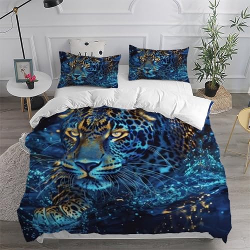 Housse de couette animaux imprimé 3d finitions soignées parure lit double microfibre
