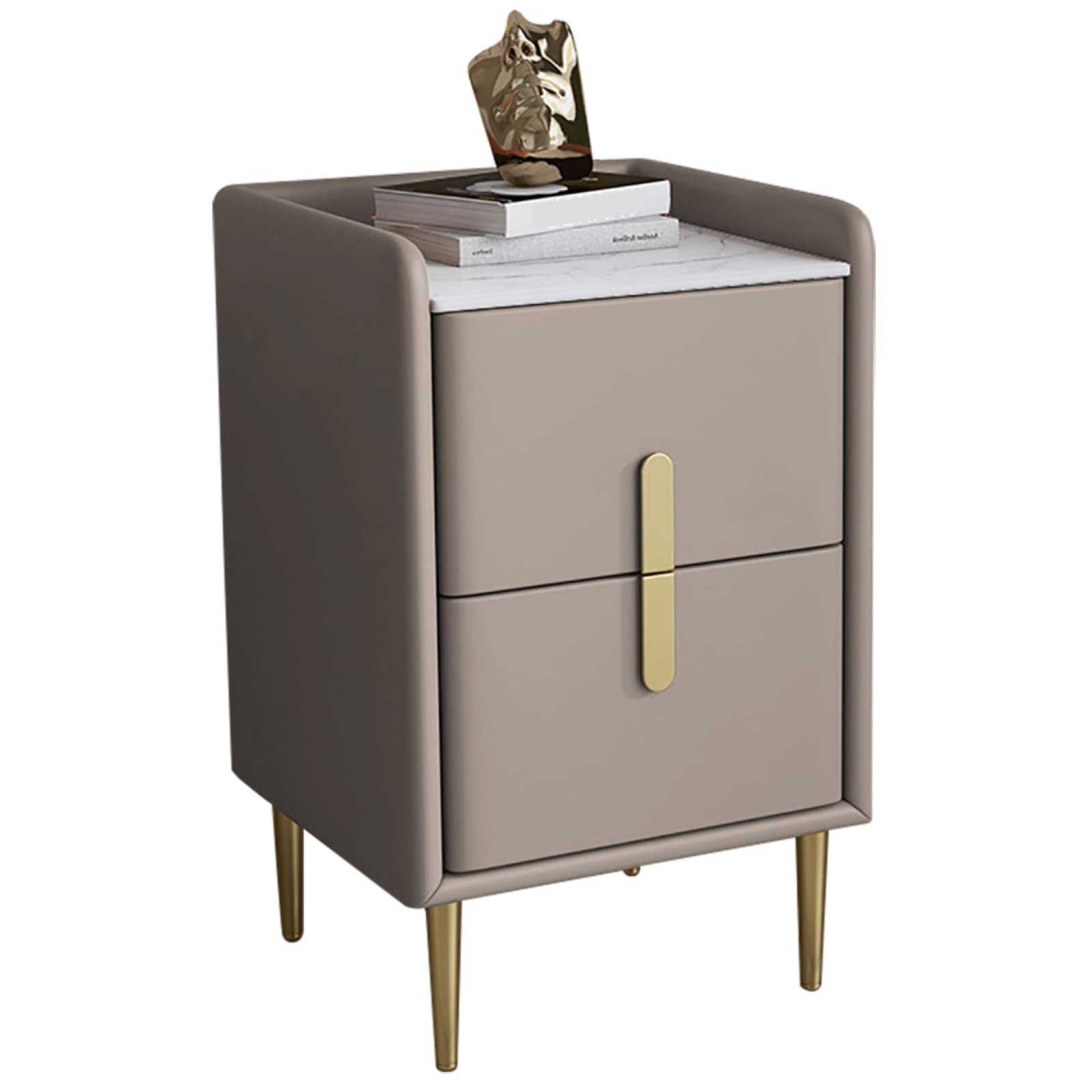 SXZenSpace Mid-Century Modern Bedside Tables|Microfiber Leather Minimalist Practical NightStand|Sintered Stone Countertop Sofa Table For Bedroom Living Room,Khaki,35x35x55cm(13.7x13.7x21.6in