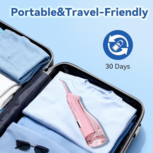 Image of Cordless Portable Water Flosser with 300ML Tank: Rechargeable Oral Irrigator with 5 Tips for Travel, Braces Care and Sensitive Gums, IPX7 Waterproof Teeth Cleaning Device(Pink)