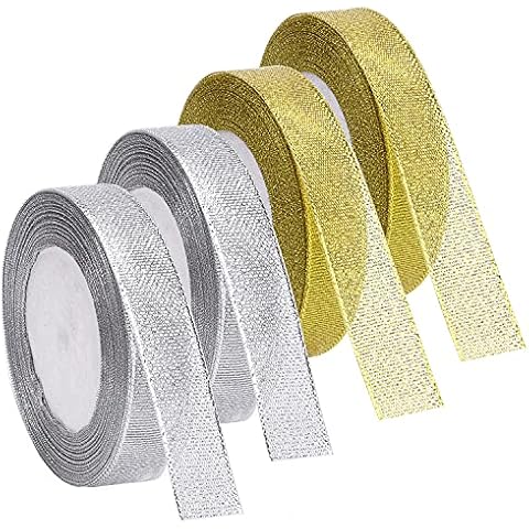 Livder 4 Rollen 10,2 cm Breite Metallic Glitzer Bänder für Urlaub Hochzeit Geburtstag Party Dekoration Geschenk Verpackung Cover