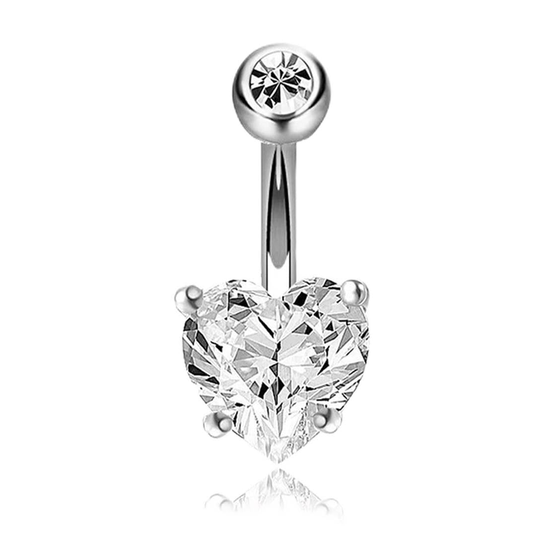 OISJHW 14G Piercing Ombligo,1 Piezas Corazón Ombligo Piercing 8Mm Plata Bar Longitud Piercing Joyería Ombligo Piercing Pequeños Cristales Aro Ombligo Piercing Barbell Set Para Mujeres
