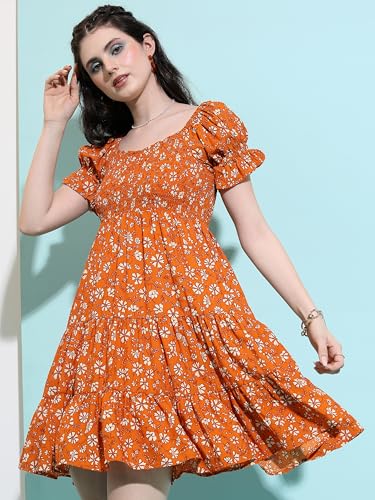 Image of Tokyo Talkies Women's Short Sleeves Round Neck Printed Dresses | Stylish Dresses | Casual Dresses
