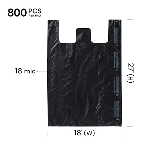Miniatura 3 de PlaTree. 400 bolsas de plástico para camisetas con asas, 18 x 8 x 27 pulgadas, 18 micrófonos (0.71 mil), camiseta de plástico liso, bolsas de