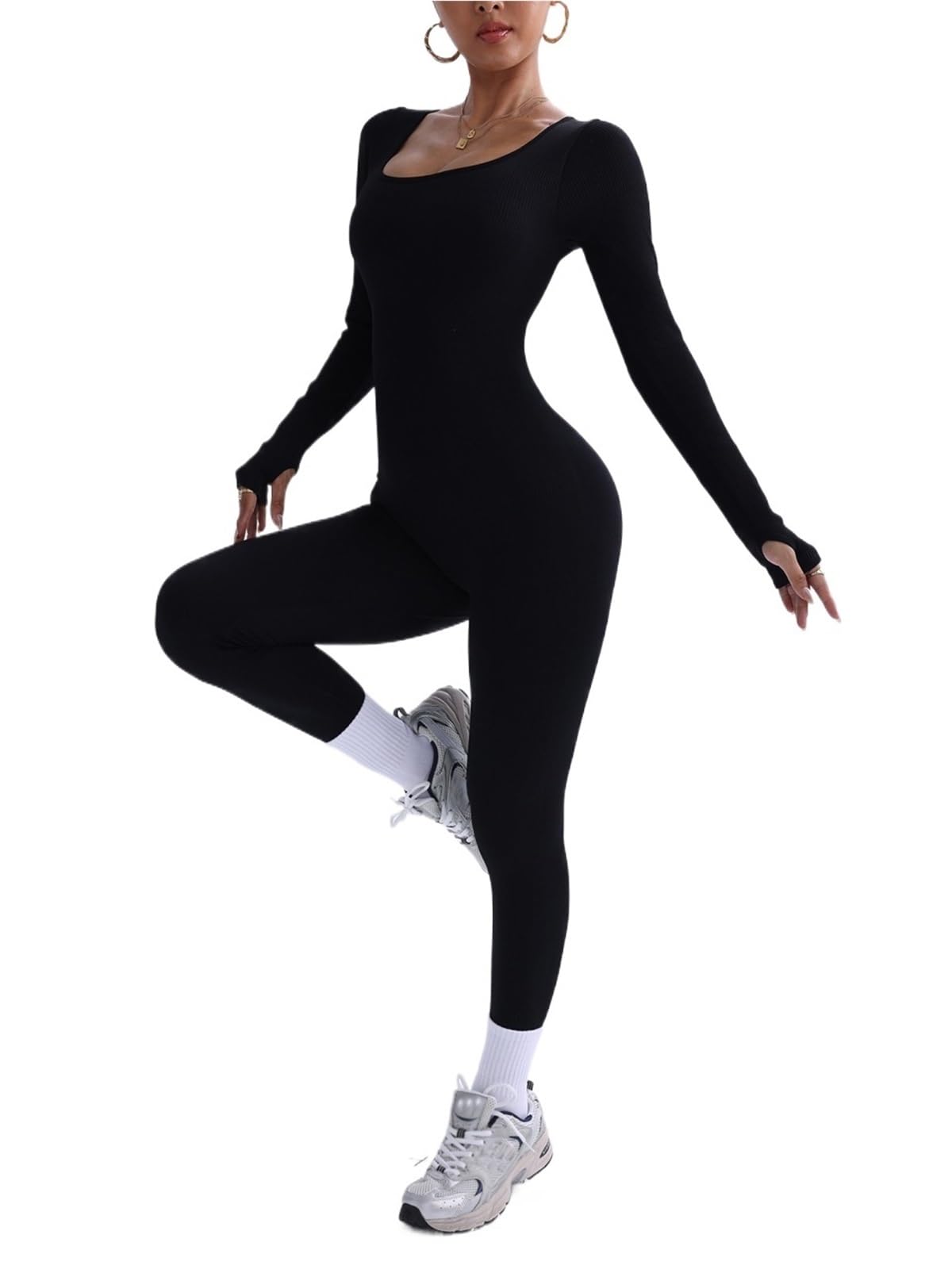 Traje de Yoga for mujer, mono negro, manga larga, ropa calle Sexy y moda, deportivo informal