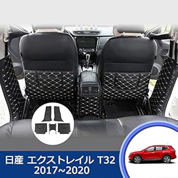 Amazon Onami 日産 エクストレイル リア席汚れ防止マット フロントシートバック シートカバー 汚れ防止 アクセサリー 内装パーツ Nissan X Trail T32 合成革 5p ブラック ホワイトステッチ 5 X Tr12 Bh5 ノンスリップマット 車 バイク