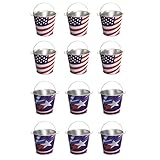 Windy City Novelties Bulk 12 Pack Fourth of July Patriotic Metal Buckets | Red, White & Blue Party Favors