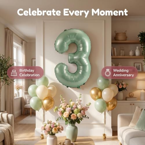 Image of YPSelected 32 Inch Large Foil Helium Number Balloon Birthday Wedding Party 0-9 (Olive Green, 3)