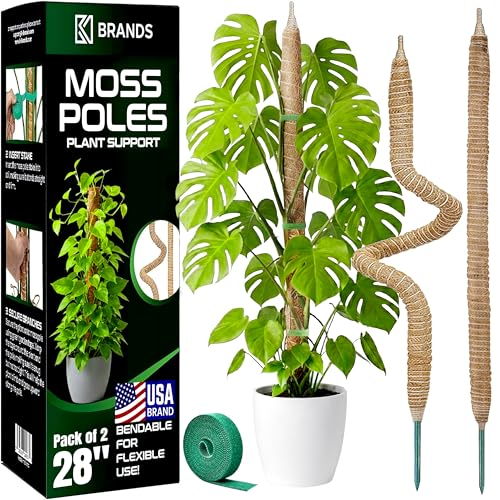 2 Pack 28'' Bendable Moss Pole Monstera Plant Support for Climbing Indoor Plants - Stakes for Potted...