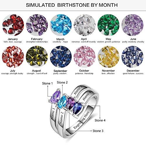 kaululu Personalized Sterling silver Mother Rings for Women Size 6/7/8/9 Thick Ring for Grandma With Birthstone Charms 1-6 Names Engraved Custom Wedding Rings2