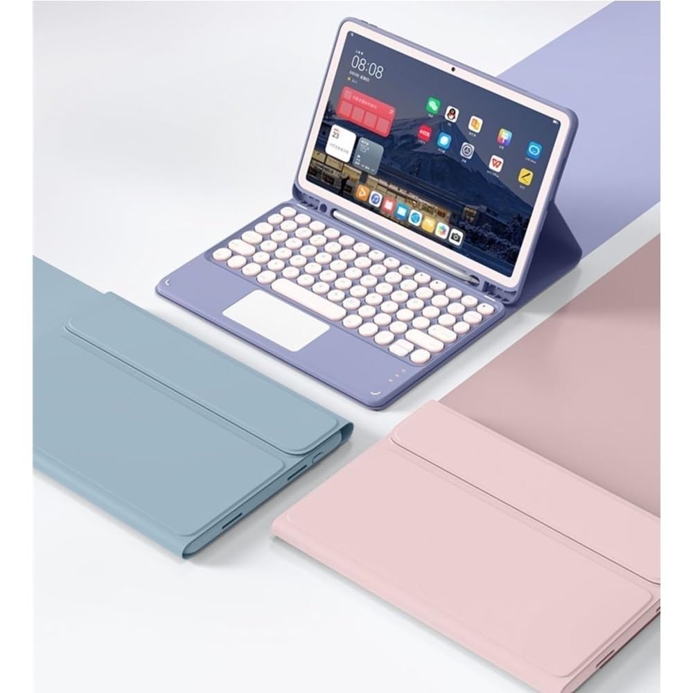 JiuRui Tablettes Accessoires, Clavier Tactile détachable avec Touches Rondes, étui de Protection à Rabat en Cuir Compatible avec Samsung Galaxy Tab A9+ Plus (11 Pouces)(Rose)