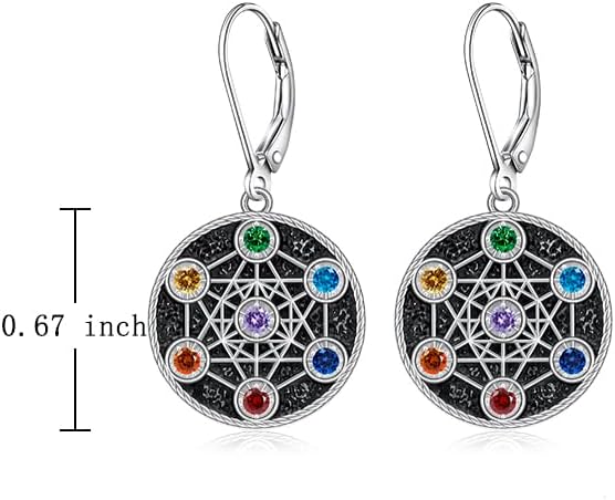 Metatron Earrings Sterling Silver 7 Chakra Earrings for Women Sacred Geometry Metatron Dangle Drop Leverback Chakra Jewelry Talisman Gifts - Image 2