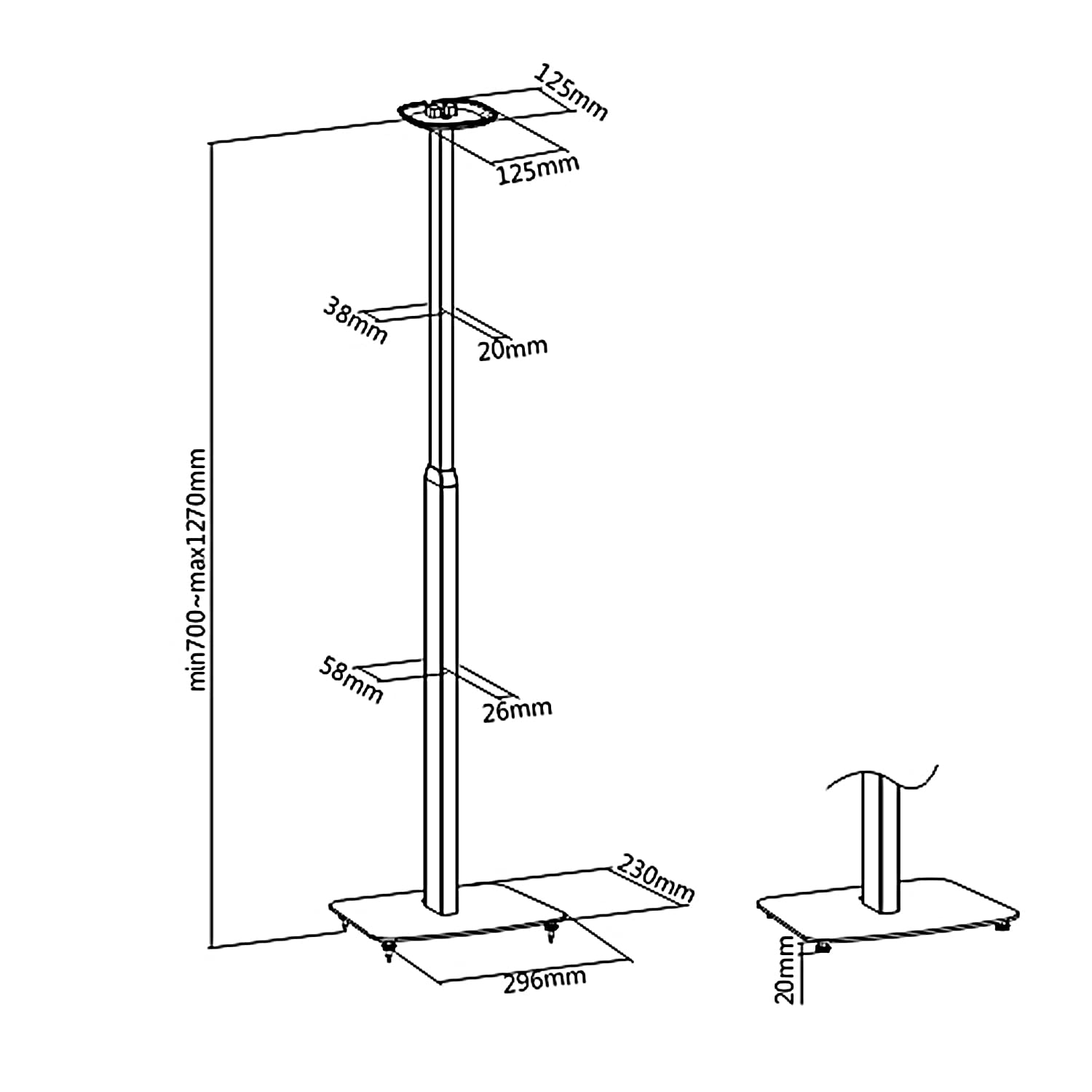 Maclean MC-896 stojak podłogowy głośnika, kompatybilny z Sonos One i One SL, stojak z systemem zarządzania kablami, uchwyt z regulacją wysokości od 70 do 127 cm (1)