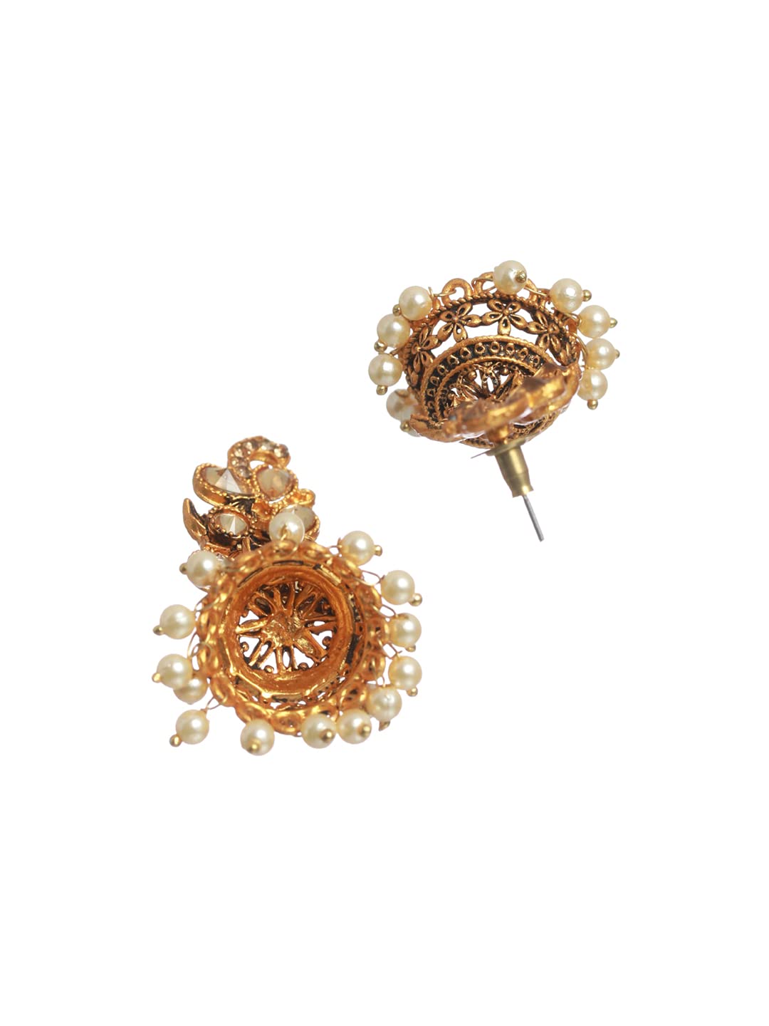 Studded Floral Pearl Plated Jhumka Earrings