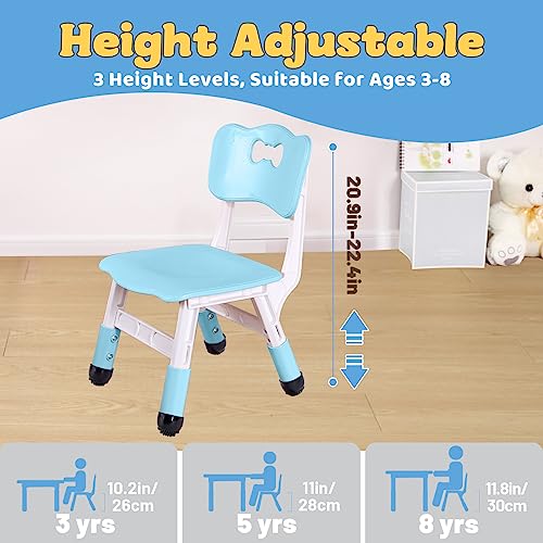 Image of FUNLIO Adjustable Kids Chair (2pcs), 3 Level Height Adjustable Toddler Chair for Ages 3-8, Sturdy Child Chair with Maximum Bearing 220lbs, for Classrooms /Daycares /Homes, CPC & CE Approved - Blue