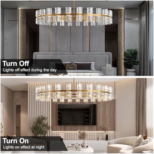 Image of Modern 48 inch Gold Round Chandelier Light Fixture,Crystal Chandeliers for Dining Room,Living Room, Wagon Wheel Chandelier Over Table, Chandeliers for Bedroom,Foyer,G4 Bulbs Included