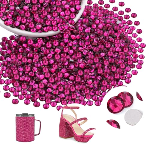 Image of 2000PCS SS20 /5mm Crystal Glass Rhinestones for Bedazzling (Fuchsia) | Flatback Rhinestones for Crafting DIY Nail Art Makeup Decoration, Gems Diomand Charms for Tumbler Shoes Clothing Mug