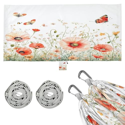 Haskirky Wildflowers Butterfly Camping Hammock, Single Portable Hammocks with Tree Straps & Attached Carry Bag, 330Lbs Capacity Perfect for Outside Indoor Hiking Beach Backpack Travel