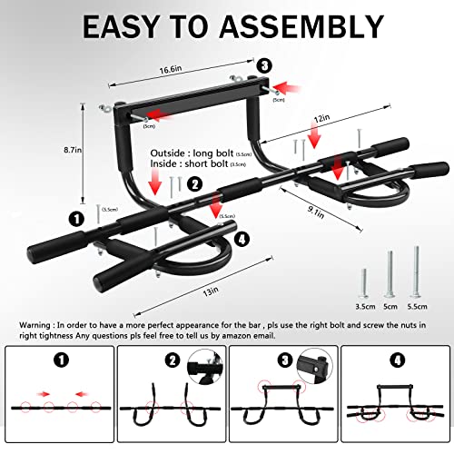 Zbzbml Heavy Duty Doorway Pull Up/Chin Up Bar For Home Gyms Home Exercise, Multifunctional Strength Training Pull Up Bar Fits Most Doorways,Manufactured From 1 Inch Diameter,1.5Mm Thick Steel Pipe And Thick Foam Handgrip,Black #TOP4