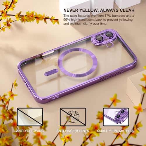 Image of Misea Magnetic for iPhone 17 Case Compatible with MagSafe Light Purple | Never Yellowing, Military Drop Protection, Full Camera Lens Protector Plating Soft Clear Phone Case Women, Lavender Purple