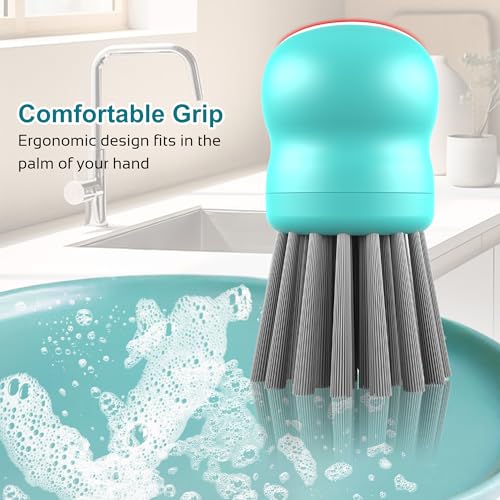 Image of Mini Dish Brush for Cleaning Chicken Shredder, Palm Brush Dish Scrubber with Ergonomic Grip, Kitchen Brush for Washing Dishes, Pans, Pots, Sink (2, Mint Green)