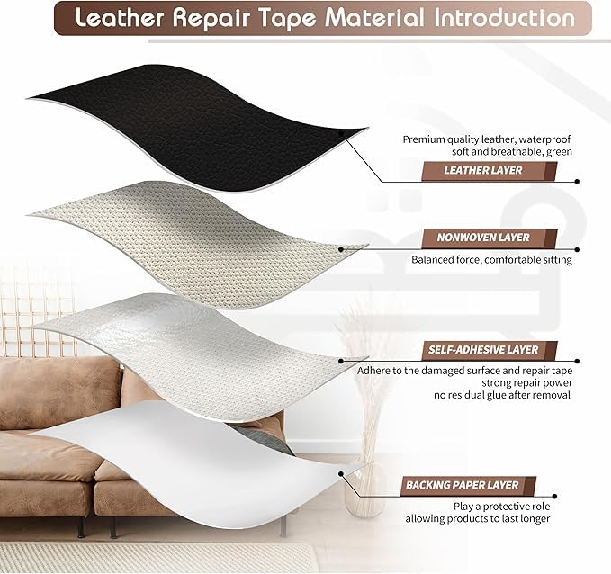 Leather Repair Tap for Upholstery Self-Adhesive Patch for Couch, Furniture, Sofas, Car Seats Advanced PU Vinyl Leather Repair Kit BLACK || 4 x 8 Inch, 0.22 ft² 3