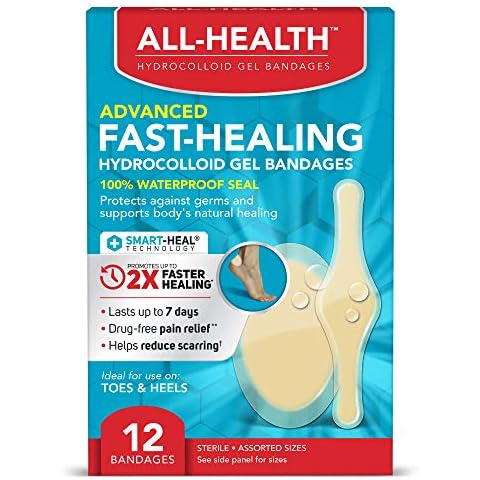 All Health Advanced Fast Healing Hydrocolloid Gel Bandages, Assorted Sizes, 12 ct | 2X Faster Healing for First Aid Blisters or Wound Care Cover