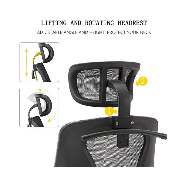 Cedric Ergonomic Office Chair with Lumbar Support，Breathable Mesh Desk Chair with Adjustable Headrest，3D Armrests， Tilt Function-EN1335 certification，CD-8015 - Image 4