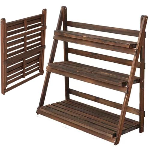 Splend-PlayReball フラワースタンド 天然木製 防腐処理 プランタースタンド 3段 幅95cm 大容量 植木鉢スタンド 組立不要 折りたたみ棚|風通しいい 根腐れ防止 植物 棚 多機能 ガーデンラック 庭 玄関 室内 屋外兼用 ガーデンシェ