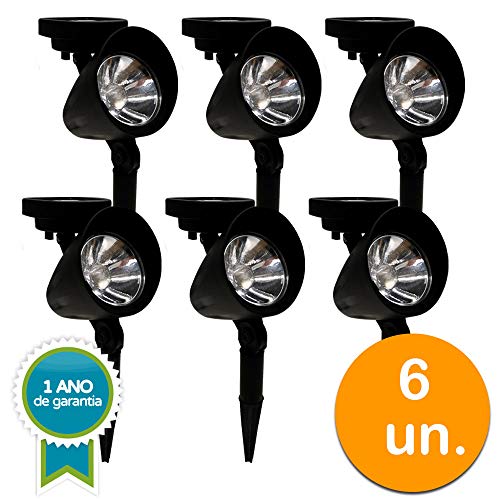 Kit 6 Luminária Solar ABS Espeto de Jardim Refletor Spot LED