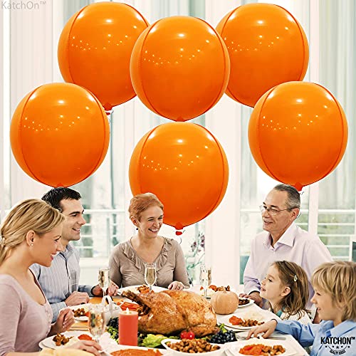 Image of KatchOn Big 22 Inch Orange Foil Balloons- 360 Degree 4d Sphere Orange Mylar Balloons, Orange Metallic Balloons, Chrome Orange Balloons for Halloween Party, Wedding, Birthday, Thanksgiving, 6 Pieces