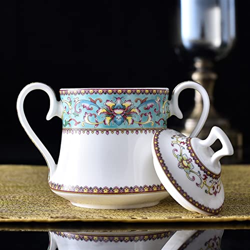 caihuashopping Zuckerschale Chinesischer Stil Zuckerbehälter Keramik Aufbewahrungsgläser Kaffee Zuckerschale Schlafzimmer Kosmetikbehälter Home Decoration Organizer Zuckerdose