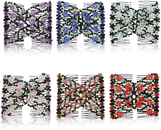 metagio 6 Pcs Crystal Beads Hair Combs, Elegant Elastic Hair Slides Beads Double Women Hair Clip Stretchy Hair Comb Double Clip DIY Hair Styling Tool for Women Ladies Girls Hair Styling