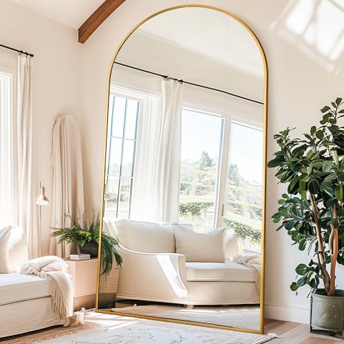 Antok Full Length Mirror, 91"x46" Oversized Floor Mirror Freestanding, Full Body Floor Standing Mirror with Stand, Hanging Mounted for Living Room Cloakroom,Gold,Arched Style - Image 5