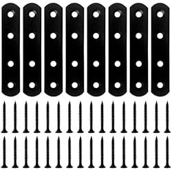 HOUYITOU 8PCS 3.80” x 0.75” Black Straight Flat Brace, Stainless Steel Sturdy Bracket, Metal Strap for Wood Furniture Chair with 32PCS Screws