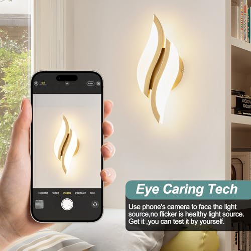 Image of CANEOE Modern LED Wall Sconce 6000K Black Indoor Wall Light Fixtures Acrylic Wall Sconce Lighting for Living Room Bedroom Bedside Bathroom Hallway Stairway Wall Lamp (Gold, 2 Packs, 3000K)