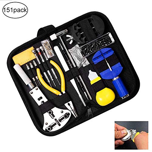 Uhrenreparaturset Uhrreparatursatz, 151-tlg. Profi-Uhrenkettenglied- und -Entferner-Federstab-Werkzeugsatz mit Presse, Schrauben, Gehäuseöffner, Stiften, Hammer und Metall-Uhrenarmband-Stiftentferner