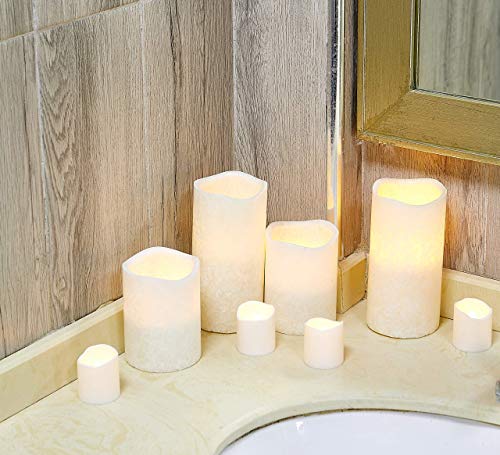 Furora LIGHTING LED Flameless Candles with Remote Control, Set of 8, Real Wax Battery Operated Pillars and Votives LED Candles with Flickering Flame and Timer Featured - Crystallized White