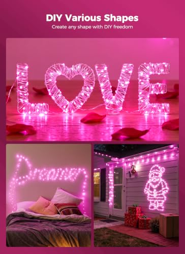 Image of Pink Fairy Lights Plug in, 33Ft 100 LEDs Waterproof Silver Wire Firefly Valentine's Lights, Adaptor Included, Starry String Lights for Wedding Indoor Outdoor Patio Garden Valentine's Day Decoration