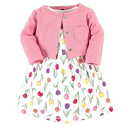 Image of Hudson Baby Infant and Toddler Girls Cotton Dress and Cardigan Set