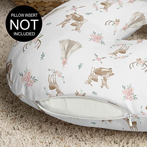 Image of Sweet Jojo Designs Woodland Deer Floral Nursing Pillow Cover Breastfeeding Pillowcase for Newborn Infant Bottle Breast Feeding Pillow NOT Included - Blush Pink Mint Green Boho Watercolor Forest Animal