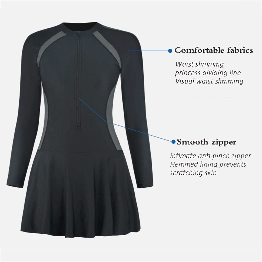 Muta Donna Taglie Forti Manica Lunga Zip Frontale Costume da Bagno Intero Rash Guard Tuta da Sub Costumi da Bagno Atletici