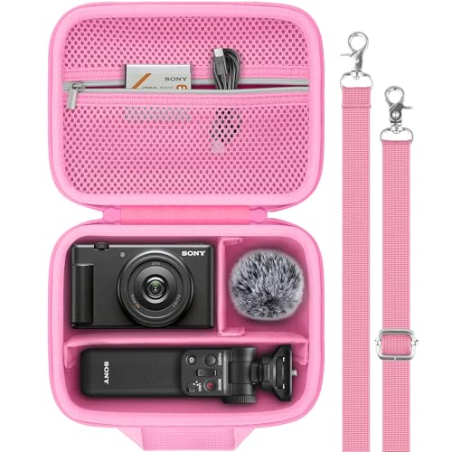 Baval for Sony ZV-1F/ZV-1/ZV-1 II Vlog Digital Camera Hard Carrying Case Compatible with Tripod(GP-VPT2BT) Microphone and Camera Accrssory(Pink Case)