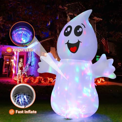 Image of GOOSH 5 FT Halloween Inflatable Ghost Outdoor Decoration with Magic Light, Blow Up Yard Decoration with Built-in LEDs for Garden Lawn Indoor Party Holiday Decor