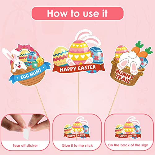 AhfuLife Easter Egg Hunt Signs Clues for Kids Easter Egg Hunt Kits Game Props with Sticks and 12pcs Bunny Feet for Garden Home Decoration Party Yard Lawn Courtyard - Image 4