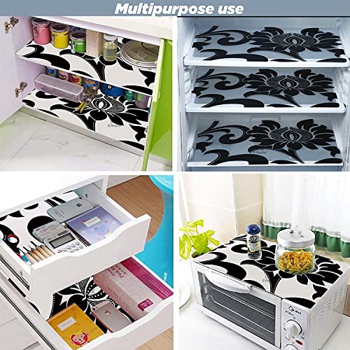 Image of Waterproof PVC Refrigerator Drawer Mats /Multipurpose Mat /Fridge Mats Set of 3 Pc (Floral Black, Size-17.5X11.5 Inch)