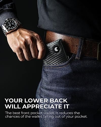 AirTag Wallet - Mens Wallet Slim Minimalist Front Pocket Money Clip for Apple Air Tag, Bifold Top Grain Carbon Fiber RFID Blocking Wallets for Men, 2 ID Window Gifts (AirTag Not included)2