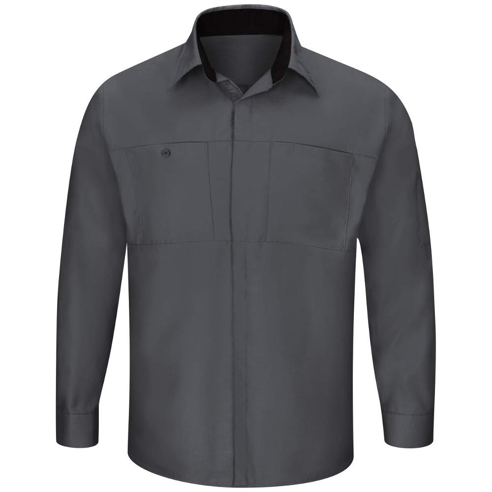 Red Kap Men's Performance Plus Shop Shirt with Oilblok Technology, Charcoal with Black Mesh, Large