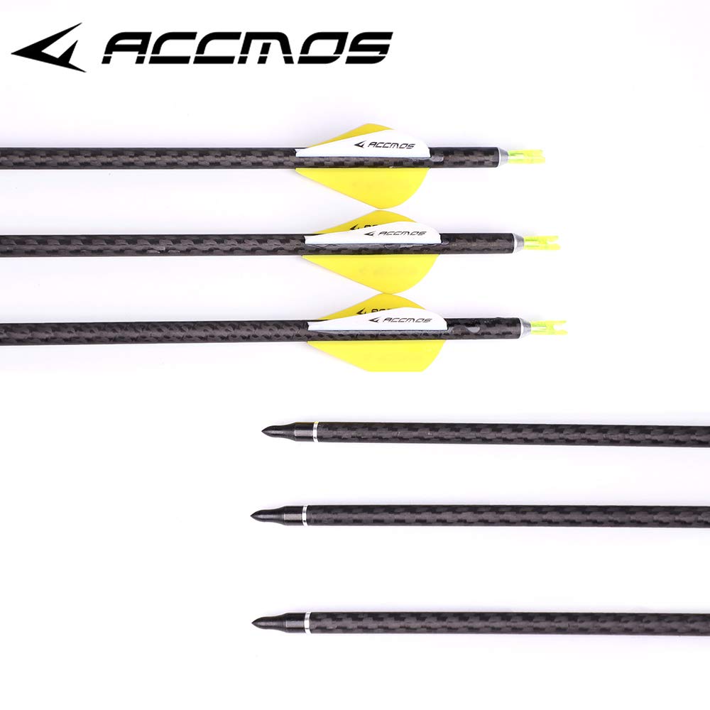 ACCMOS 12 Jagdpfeile für Erwachsene und Jugendliche ID 6,2 mm 100% 3K Weave Carbon Arrows Shafts Spine 200 250 300 350 400 500 Pfeil und Bogen Bogenschießen Pfeilzubehör