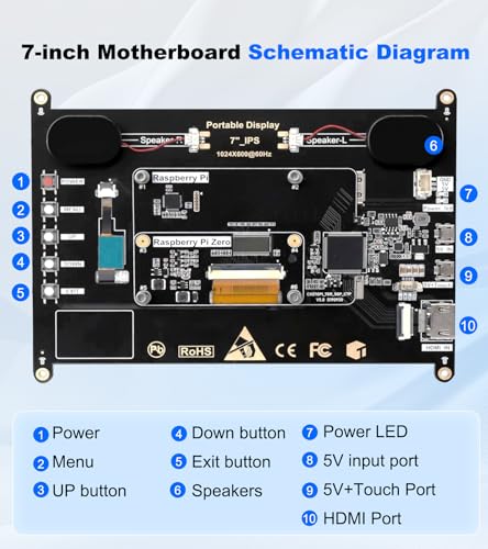 Image of 7 Inch Touchscreen Monitor Compatible with Raspberry Pi, 1024x600 IPS Portable HDMI Touch Screen Display Compatible with Raspberry Pi 5 /4B /3B+ /3B /B+ Jetson Nano Win11 /10 /8 /7