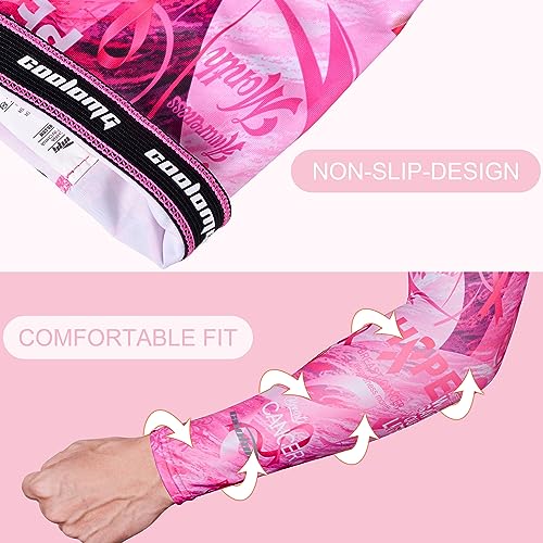 COOLOMG Pink Arm Sleeves Breast Cancer Awareness Month Compression Sleeves for Baseball Football Basketball S3